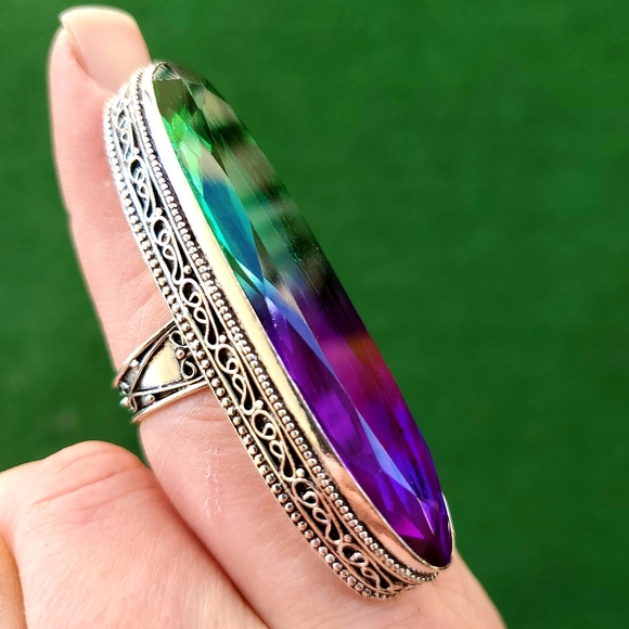New Oversized Bi-Color Tourmaline 925 Silver Statement Ring. - Picture 3 of 16